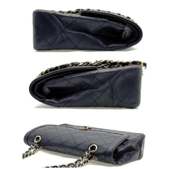 Authentic CHANEL CC Paris Limited Double Flap Bag Lambskin Matelasse Chain Black - Picture 6 of 14